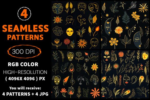 Abstract Face Flower Seamless Patterns
